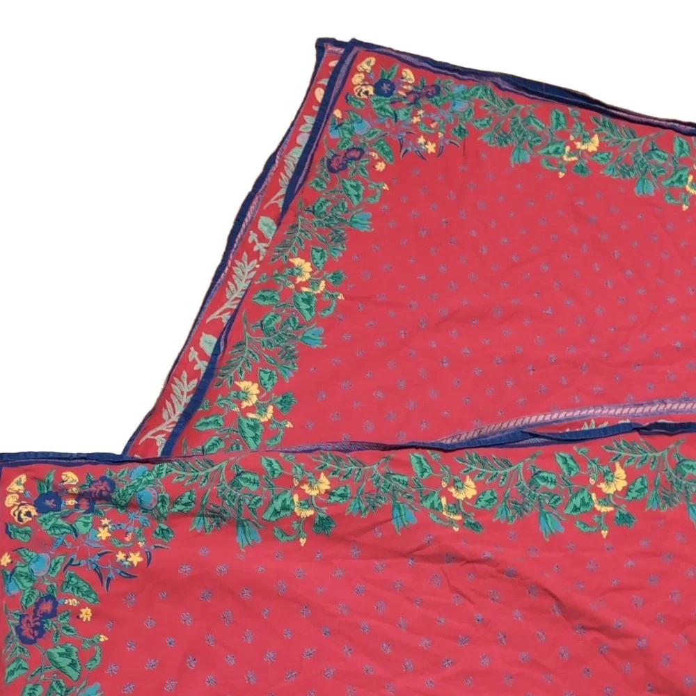 Vintage William Sonoma French Provence Floral Tablecloth Red Blue Motif Yellow